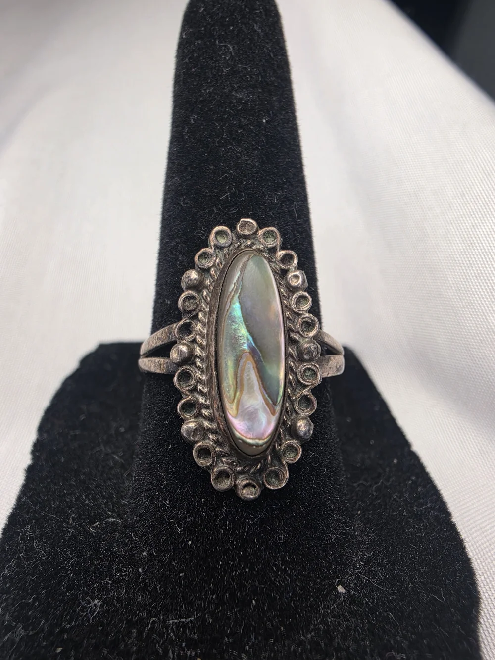Vintage Sterling Silver Abalone Oval Ring, SZ 6.75